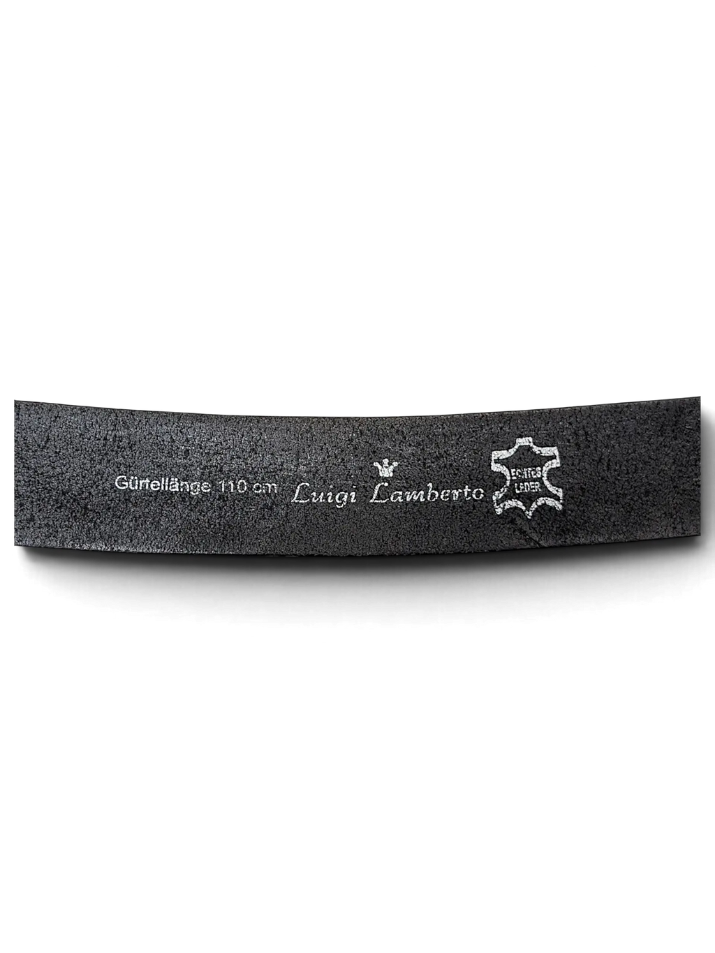 JAKE & IPI Luigi Lamberto black leather belt with 110cm length stamp and genuine leather branding