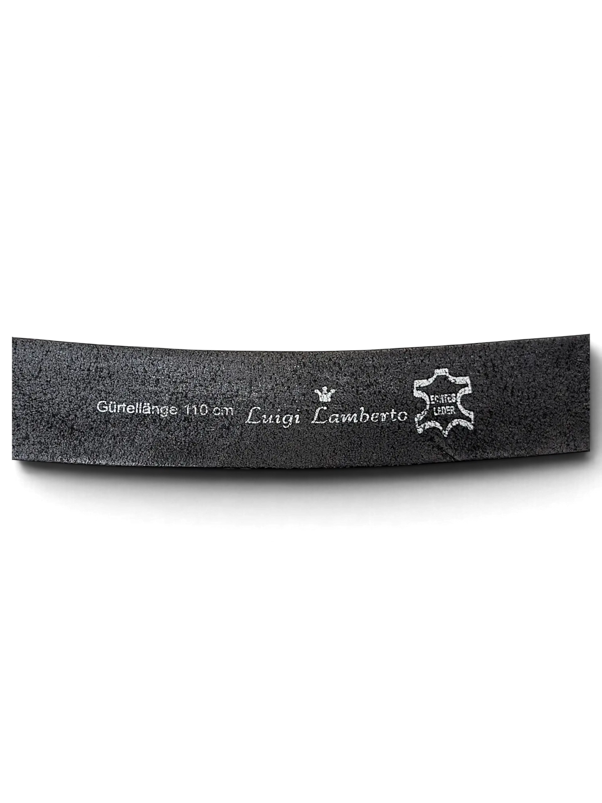 JAKE & IPI Luigi Lamberto black leather belt with 110cm length stamp and genuine leather branding