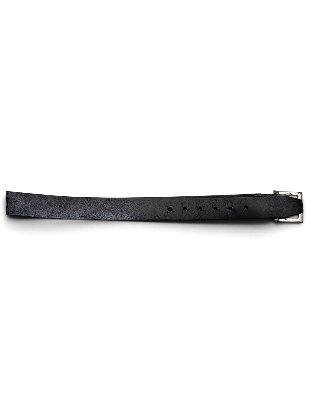 JAKE & IPI Luigi Lamberto black leather belt with a silver-tone buckle laid flat on a white surface.