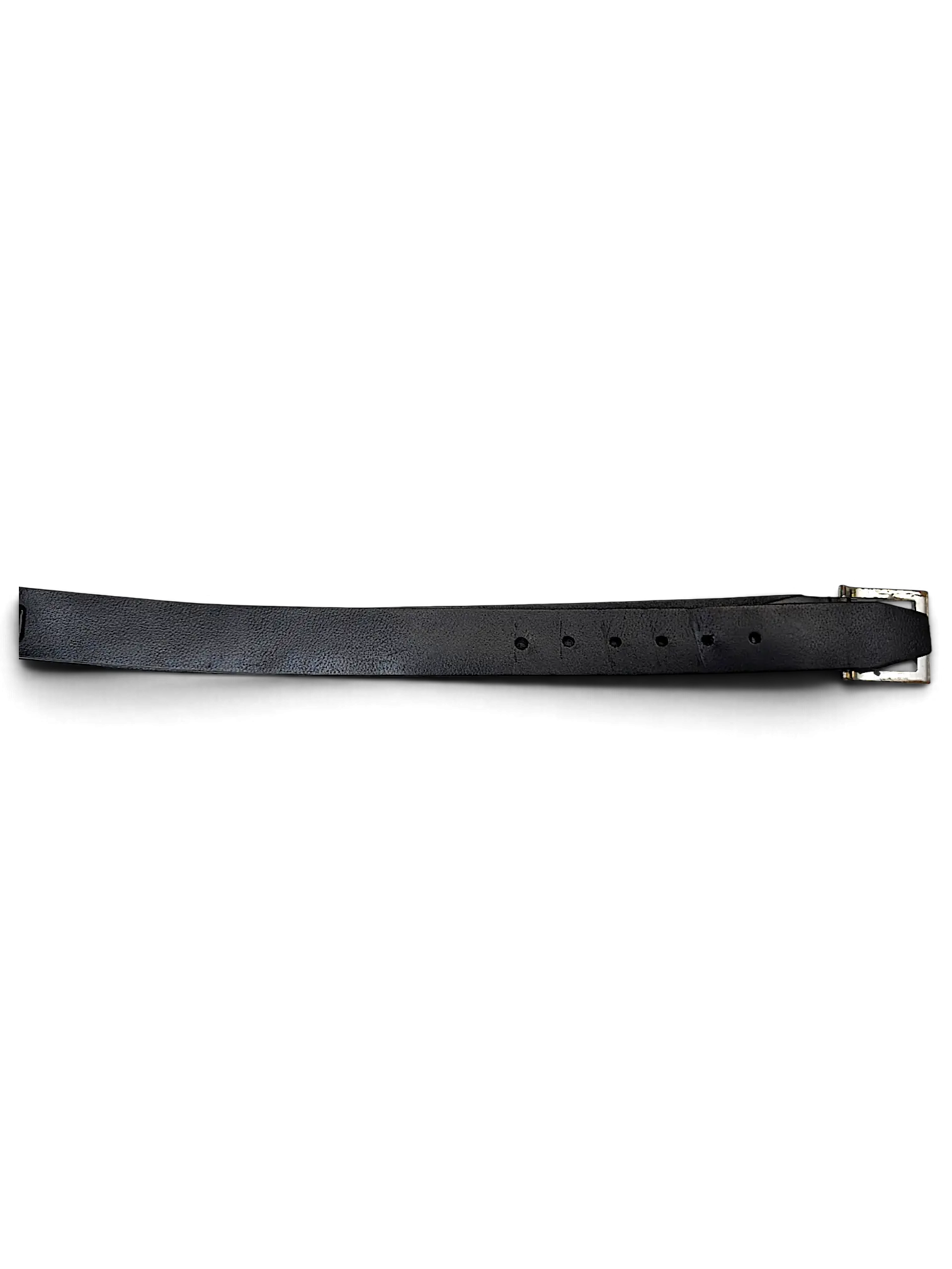 JAKE & IPI Luigi Lamberto black leather belt with a silver-tone buckle laid flat on a white surface.