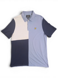 JAKE & IPI Lyle & Scott color block polo shirt in light blue, navy, and cream with an embroidered eagle logo.