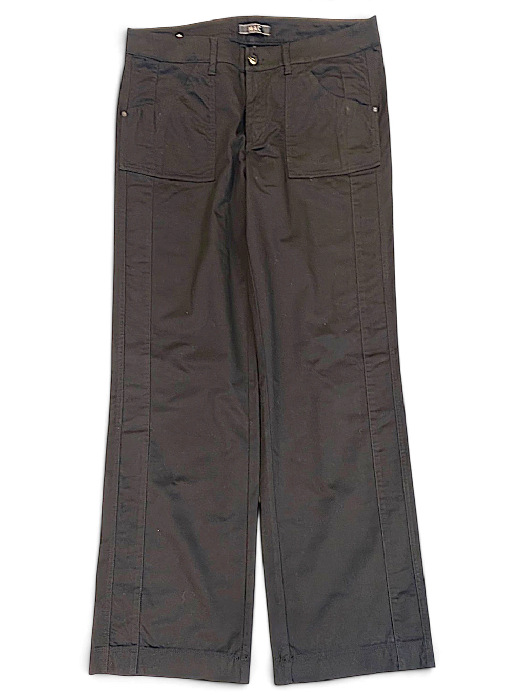 JAKE & IPI pre-owned MAC Jeans black bootcut trousers with front patch pockets and a clean dark finish.