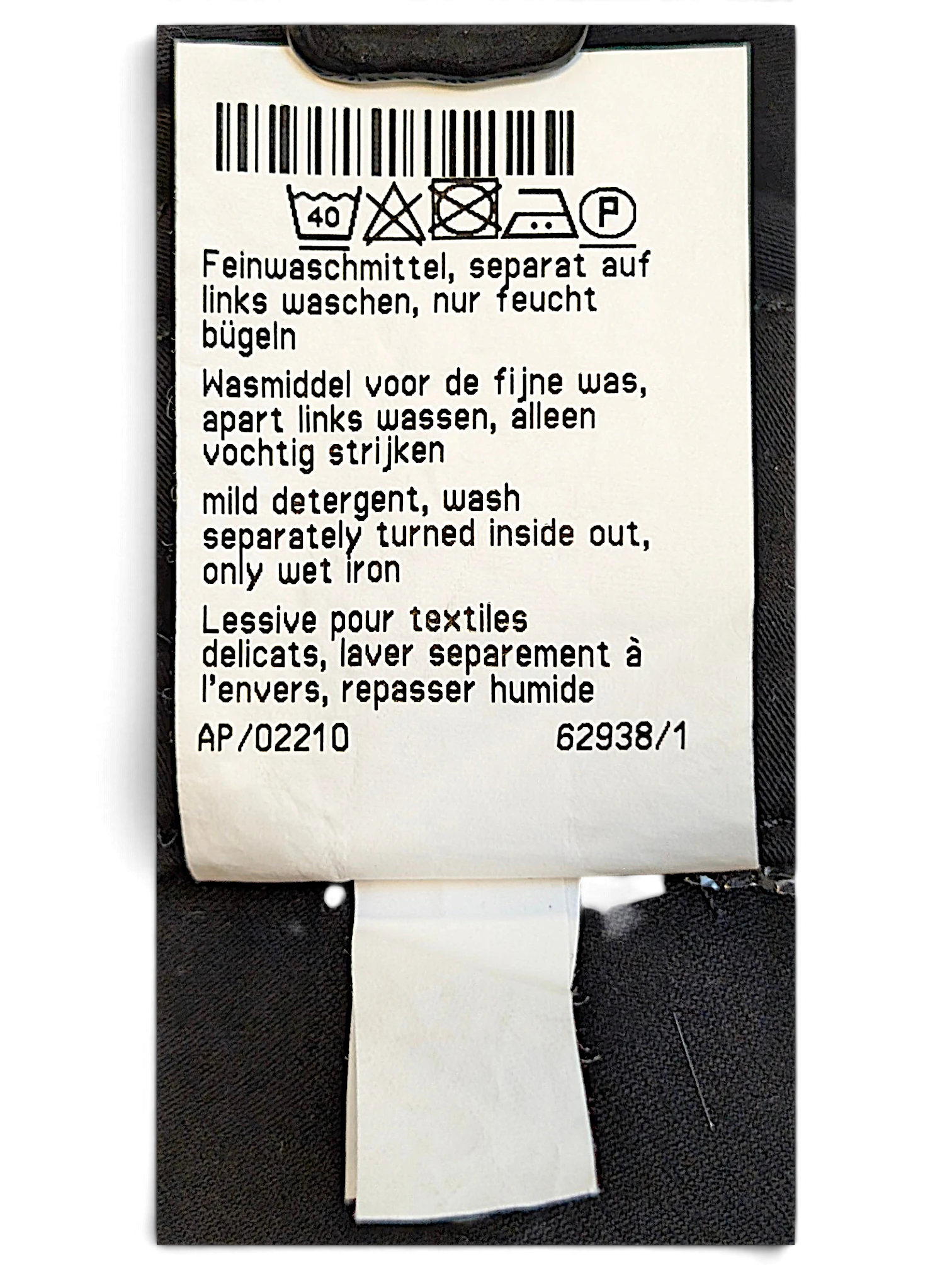 JAKE & IPI MAC Jeans black bootcut trousers care label with washing instructions in multiple languages