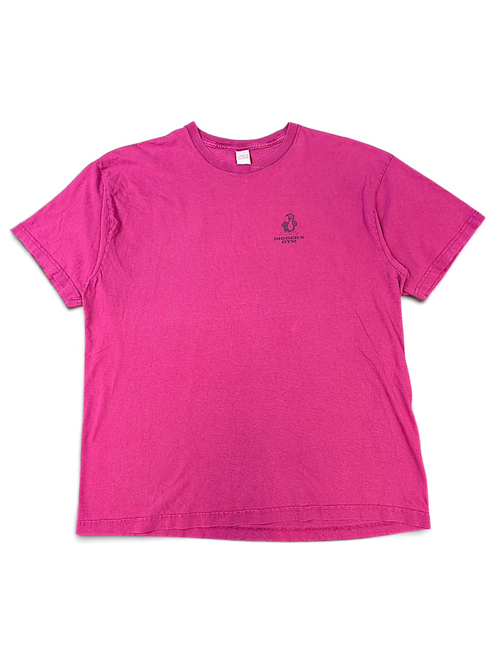 JAKE & IPI magenta short-sleeve gym t-shirt with a small black Digger's Gym logo on the chest