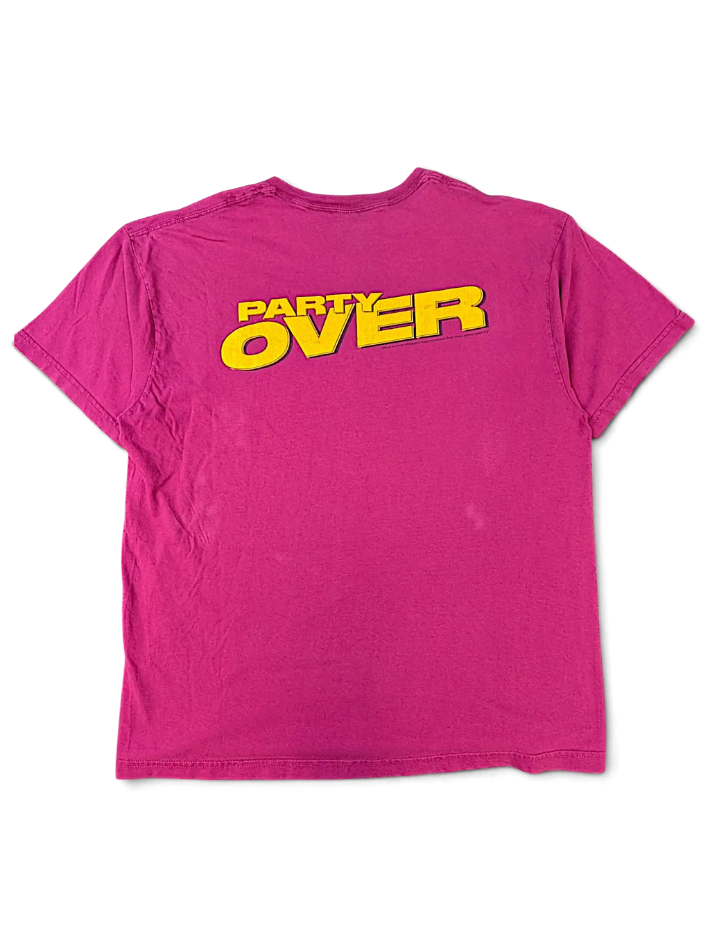 JAKE & IPI magenta short-sleeve gym t-shirt with yellow Party Over graphic on the back
