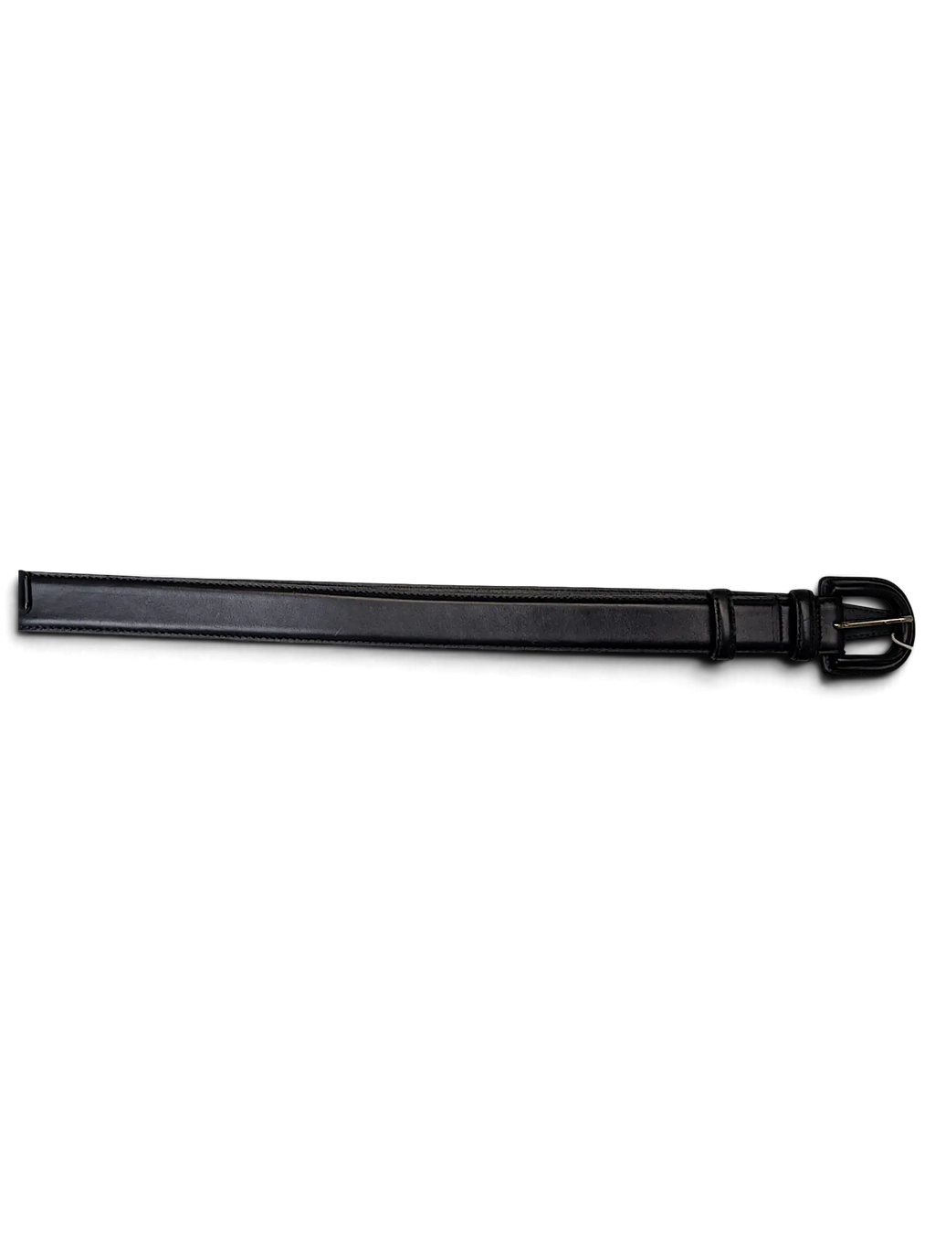 JAKE & IPI Mani black leather belt with a classic silver-toned buckle and stitched edges on a white background