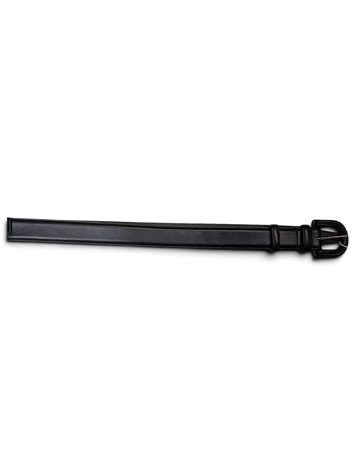JAKE & IPI Mani black leather belt with a classic silver-toned buckle and stitched edges on a white background