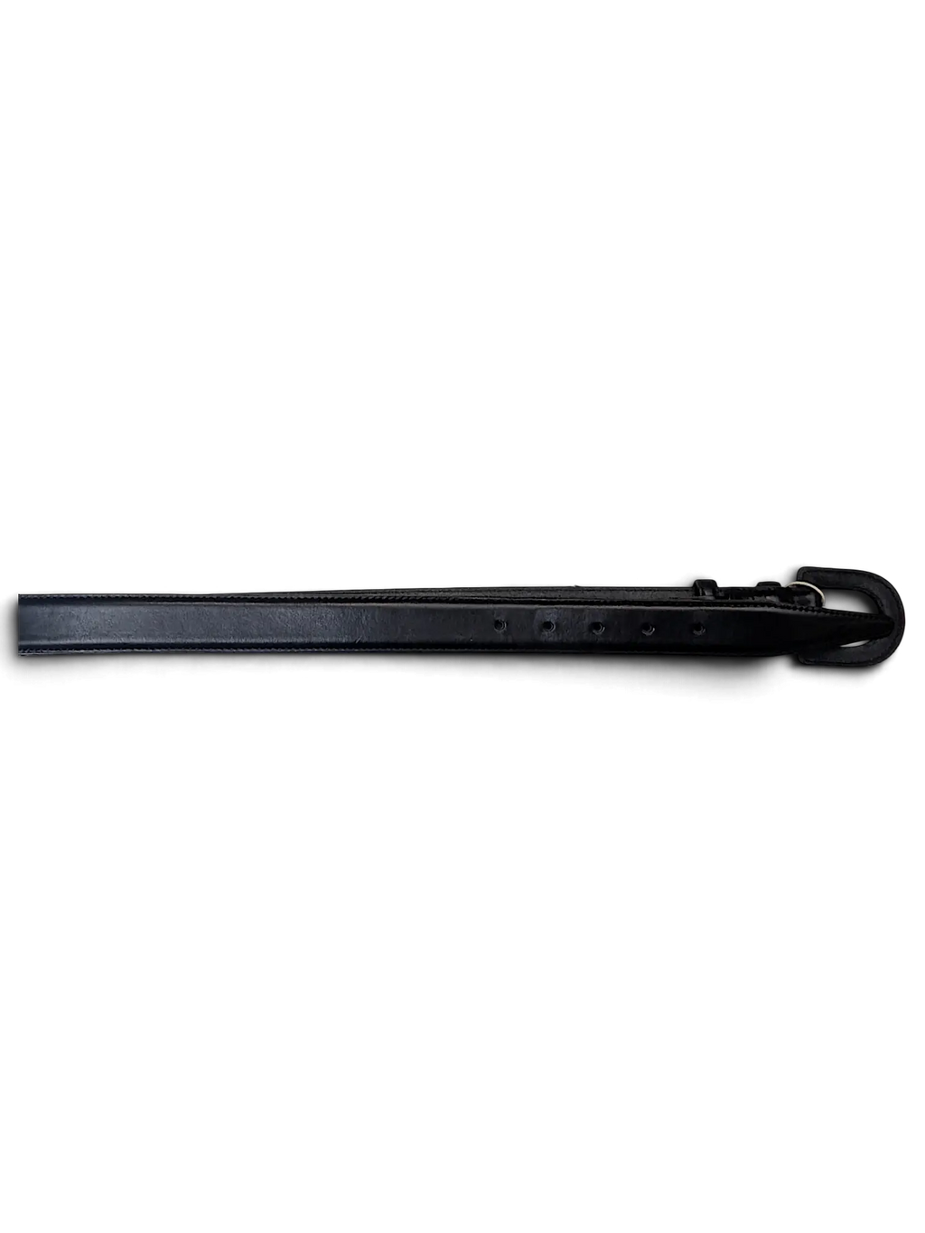 JAKE & IPI Mani black leather belt with a matching black buckle and attached brand tag on a white background
