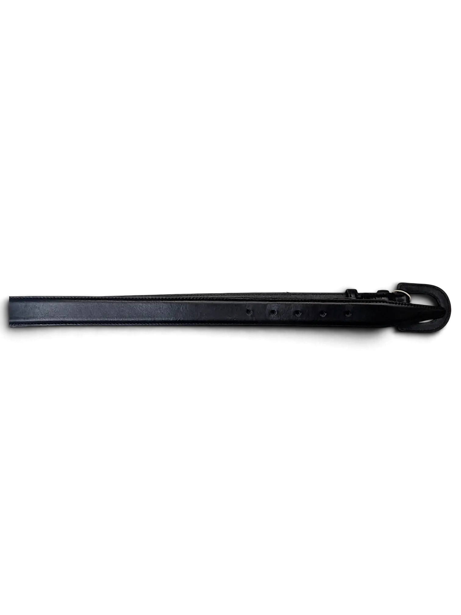 JAKE & IPI Mani black leather belt with a matching black buckle and attached brand tag on a white background
