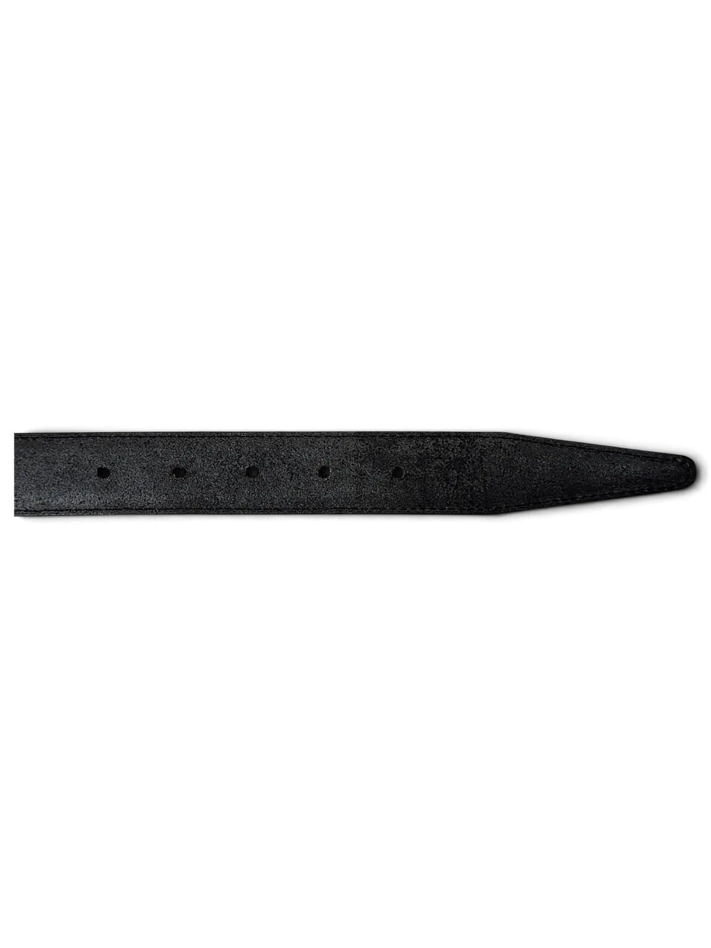 JAKE & IPI Mani black leather belt featuring a pointed tip and evenly spaced adjustment holes