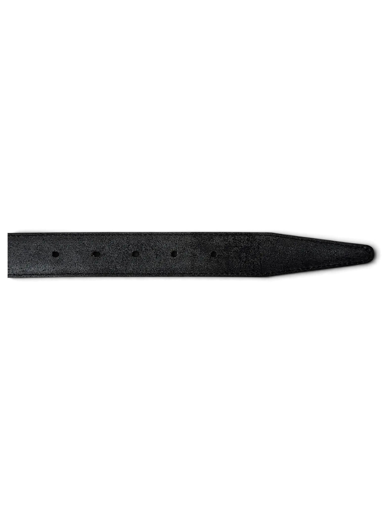 JAKE & IPI Mani black leather belt featuring a pointed tip and evenly spaced adjustment holes