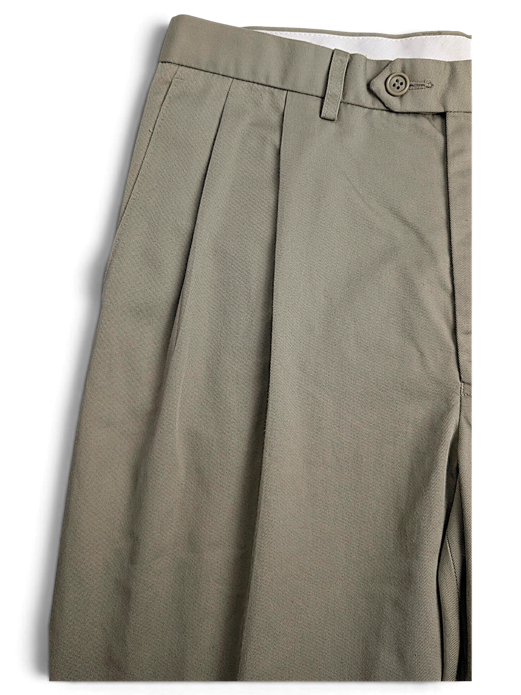 JAKE & IPI Marks & Spencer beige pleated trousers in a cotton-blend fabric with a button closure and straight leg.