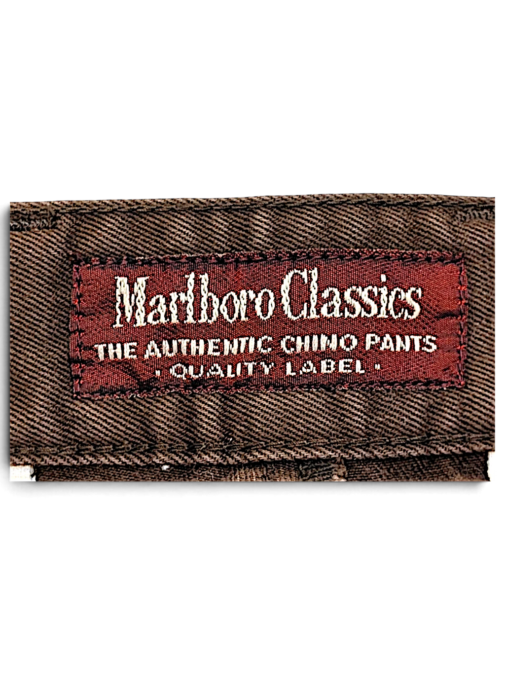 JAKE & IPI Marlboro Classics brown cotton chino pants brand label stitched on fabric