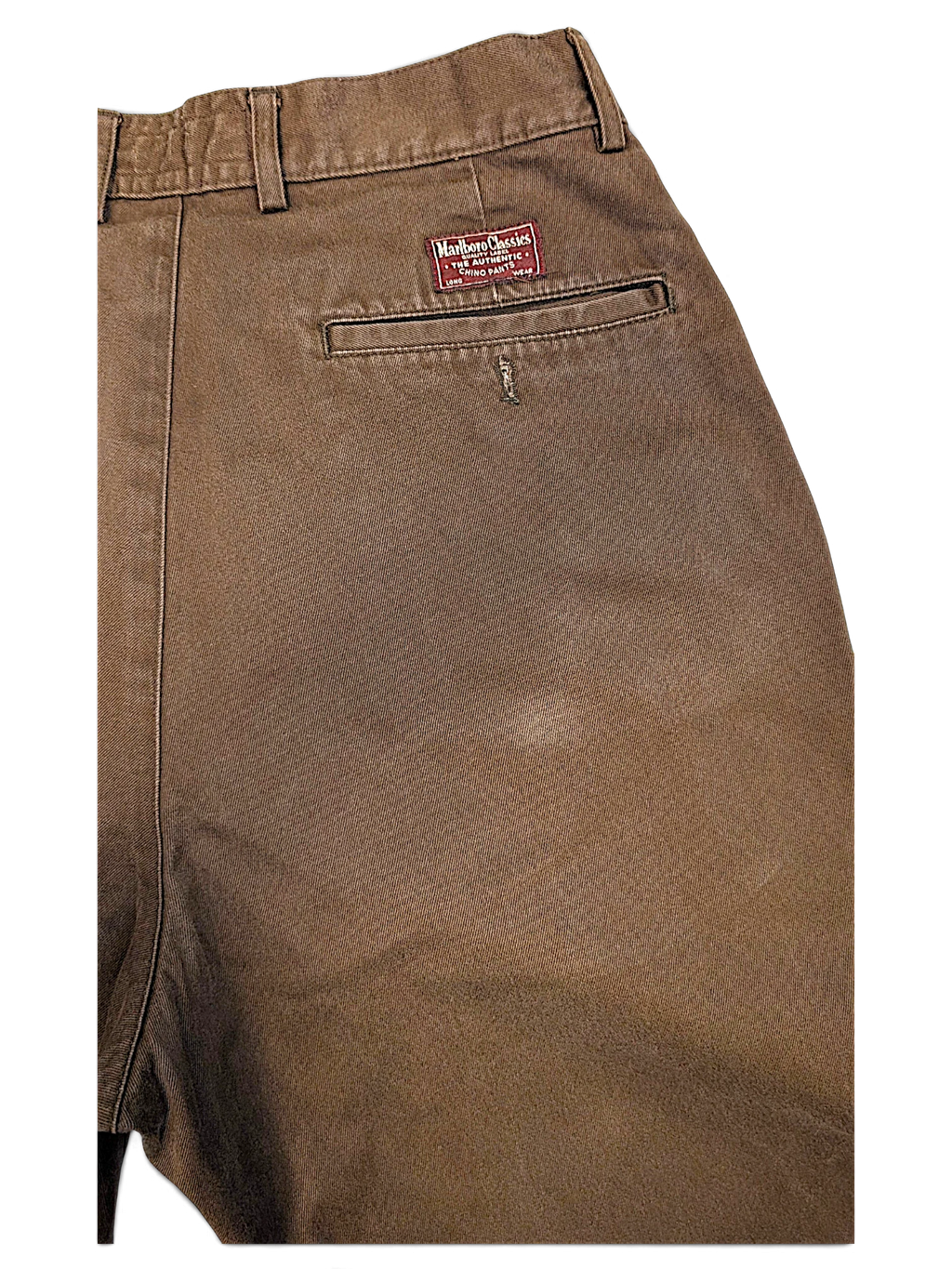 JAKE & IPI pre-owned Marlboro Classics brown cotton chino trousers featuring a rear pocket with brand label