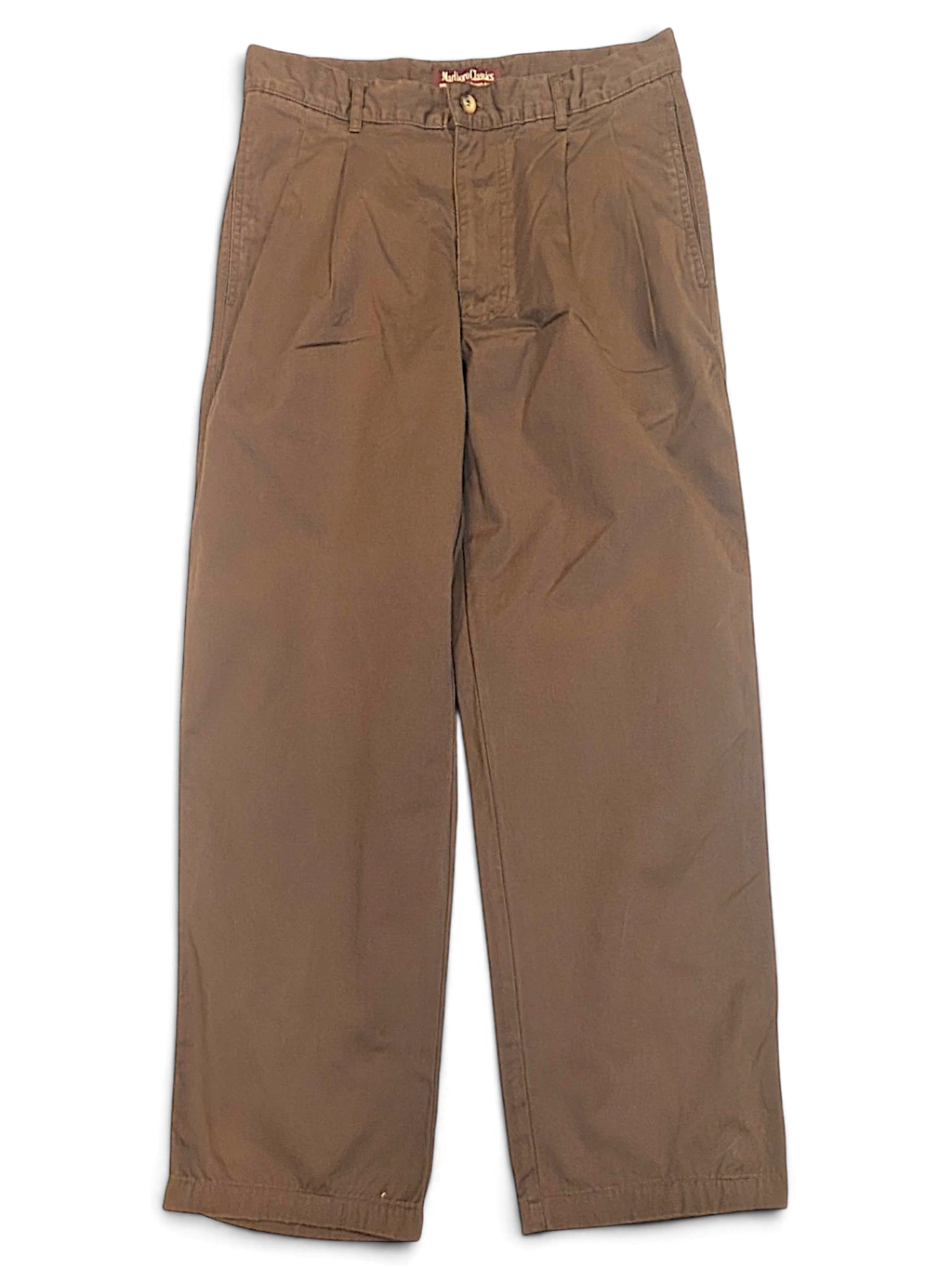 JAKE & IPI pre-owned Marlboro Classics brown straight-leg cotton chinos with a classic button fly and waistband.