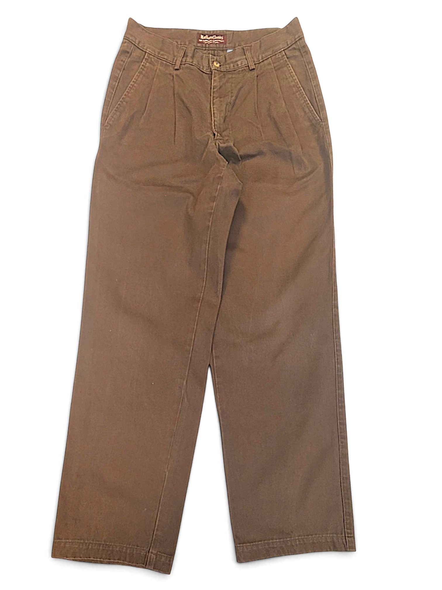 JAKE & IPI Marlboro Classics brown 100% cotton straight-leg chinos with a classic pleated front design.