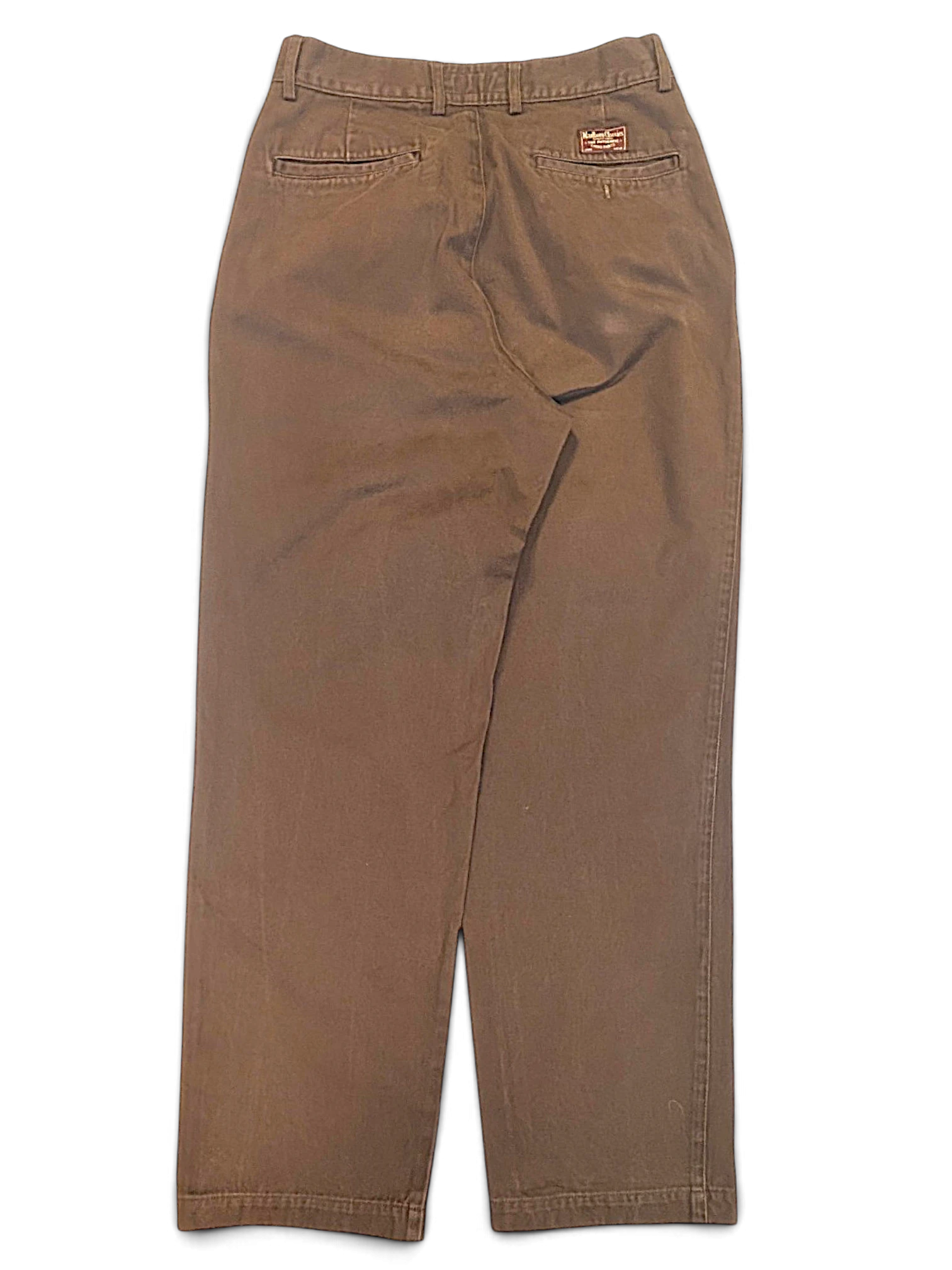 JAKE & IPI pre-owned Marlboro Classics brown cotton straight-leg chinos, back view showing pockets and brand label.
