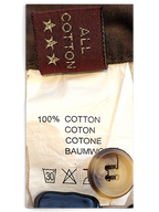 JAKE & IPI Marlboro Classics brown chino care label with 100% cotton composition and spare button