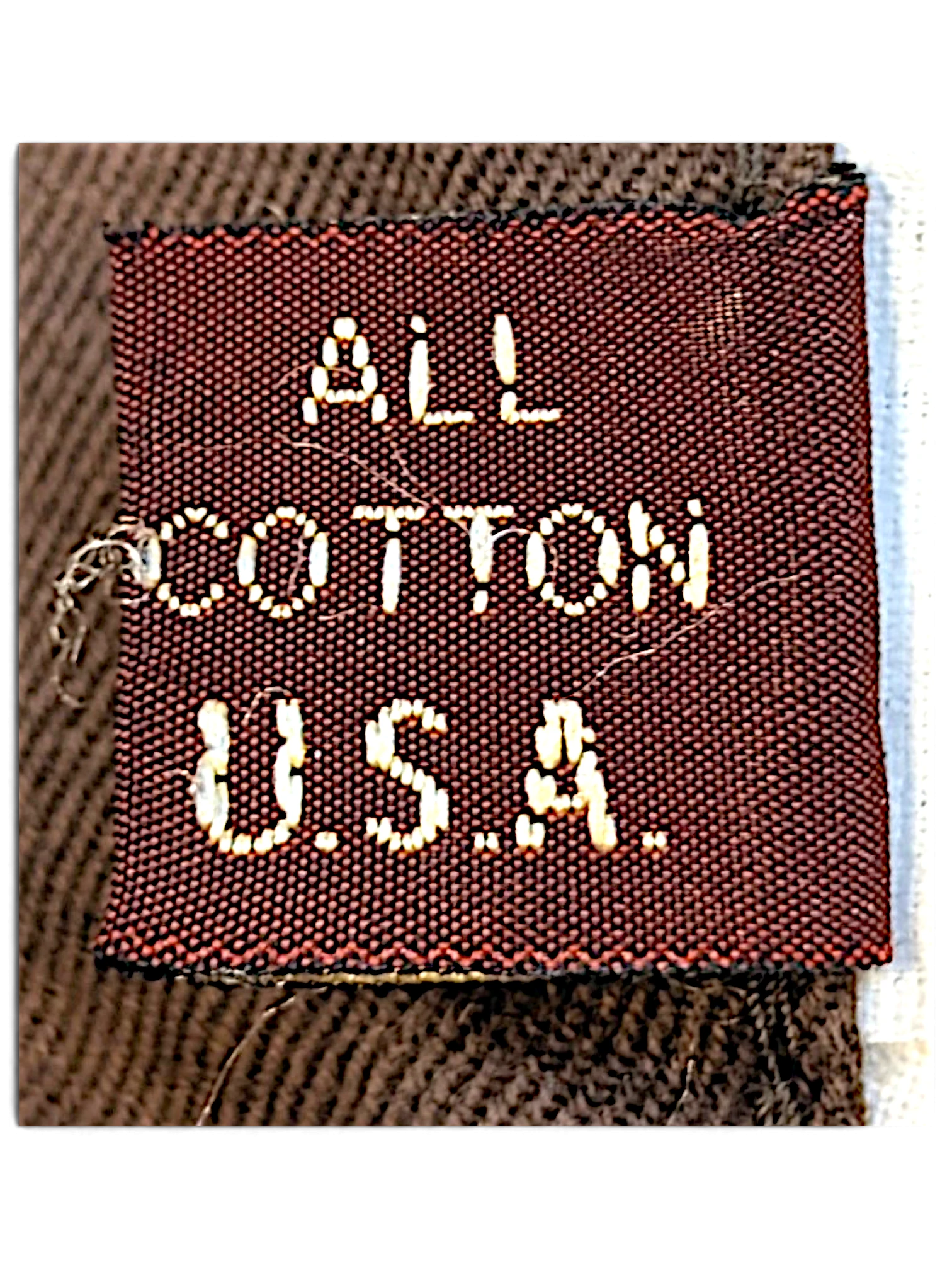 JAKE & IPI Marlboro Classics brown cotton chino label showing All Cotton USA text