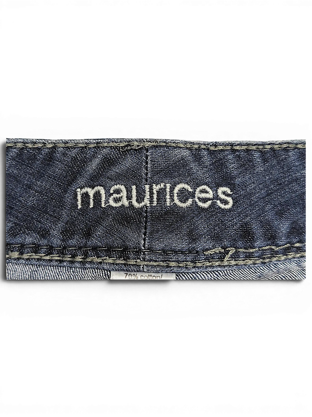 JAKE & IPI Maurices dark wash denim straight leg jeans waistband detail with embroidered logo