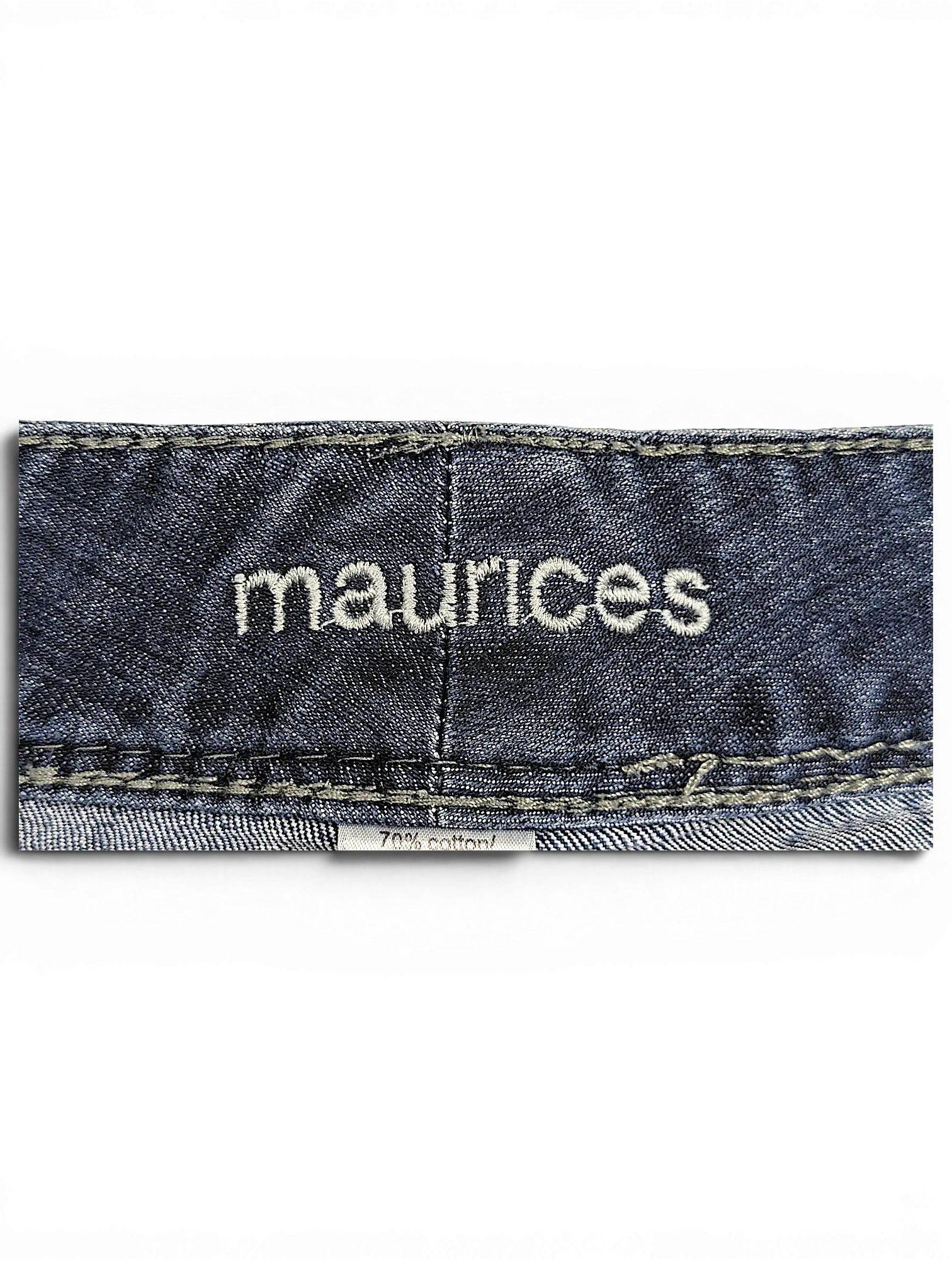 JAKE & IPI Maurices dark wash denim straight leg jeans waistband detail with embroidered logo