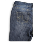 JAKE & IPI Maurices dark wash straight leg jeans featuring contrast stitching and embroidered back pocket detail