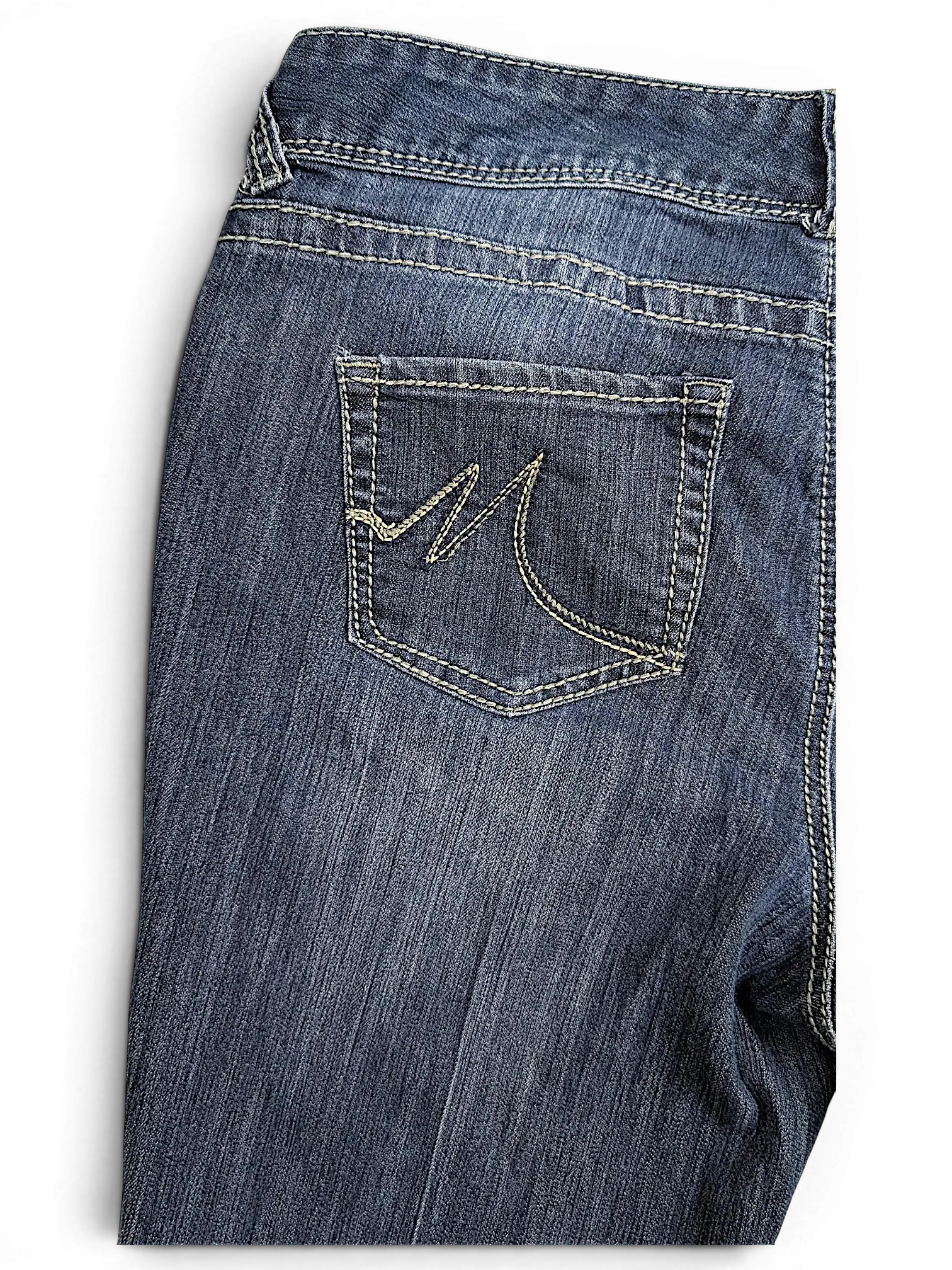 JAKE & IPI Maurices dark wash straight leg jeans featuring contrast stitching and embroidered back pocket detail