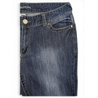 JAKE & IPI Maurices dark wash straight leg jeans with contrast stitching and metal button detail.