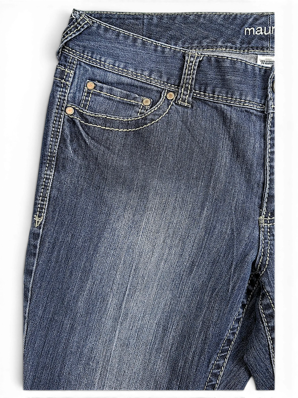 JAKE & IPI Maurices straight leg jeans in dark blue denim with contrast stitching and front pocket detail