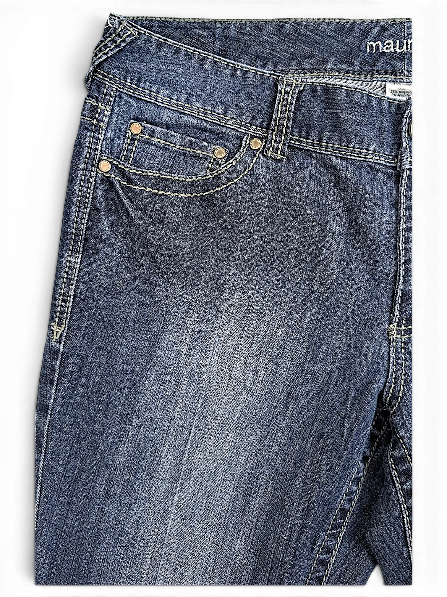 JAKE & IPI Maurices straight leg jeans in dark blue denim with contrast stitching and front pocket detail