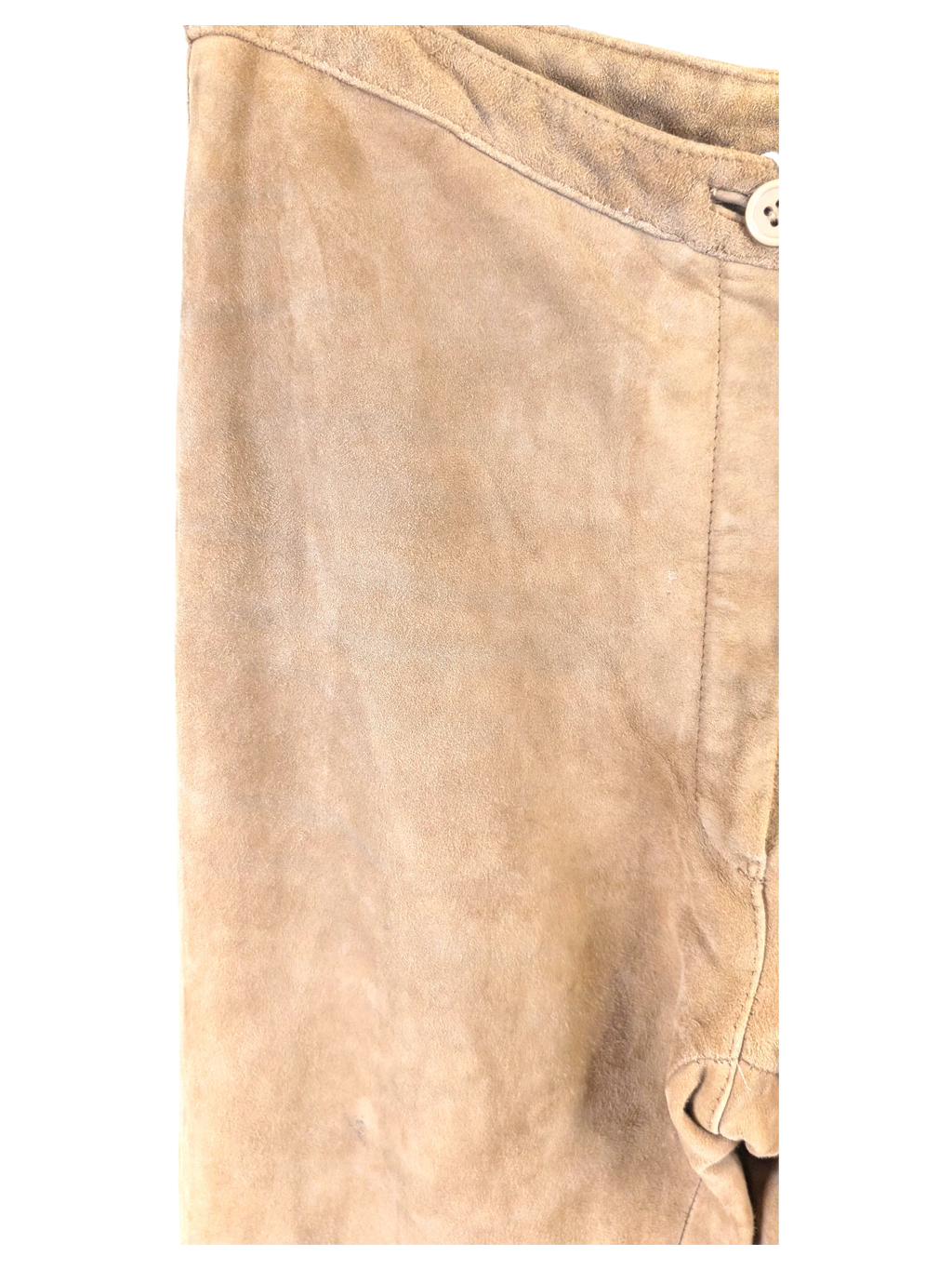 JAKE & IPI Mauritius beige suede leather pants featuring a button closure and soft textured finish.