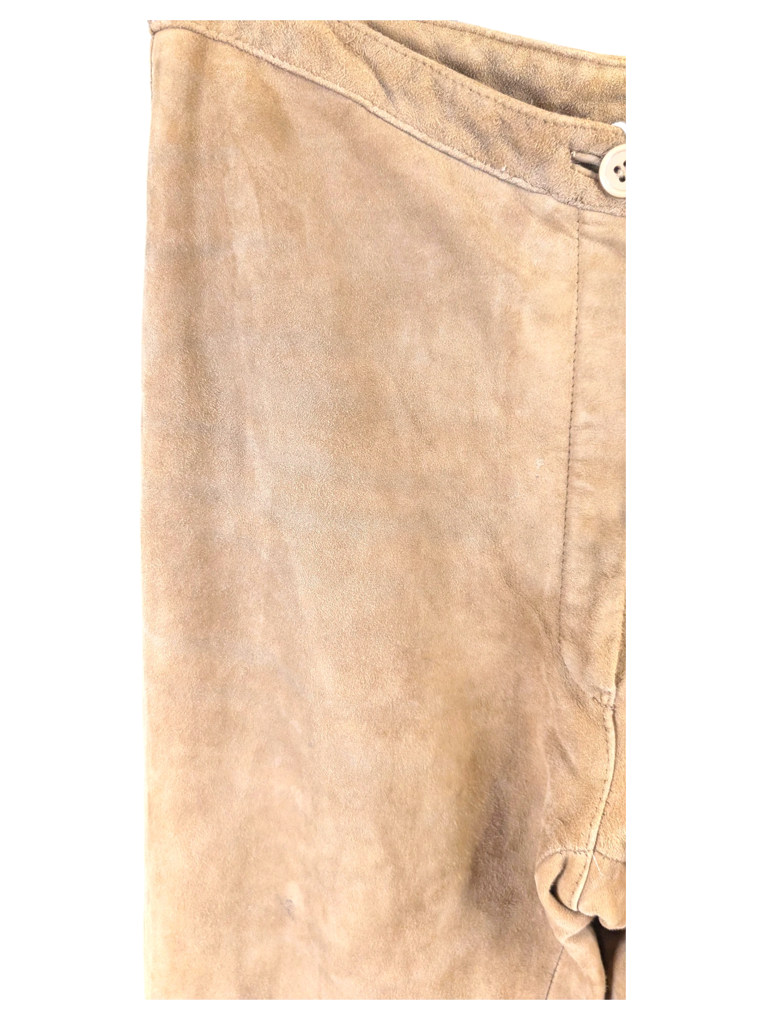 JAKE & IPI Mauritius beige suede leather pants featuring a button closure and soft textured finish.