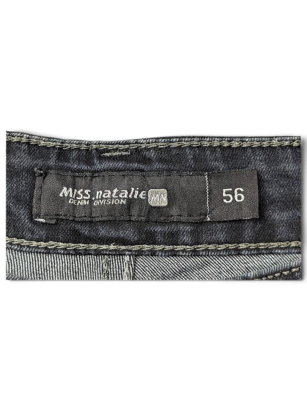 JAKE & IPI Miss Natalie MN Denim Division jeans label in dark wash denim with size 56 stitching detail