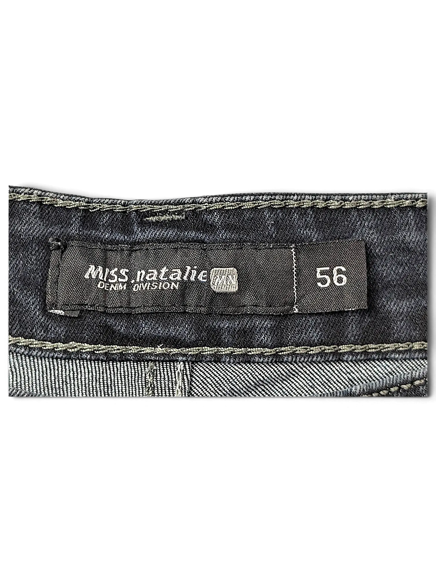 JAKE & IPI Miss Natalie MN Denim Division jeans label in dark wash denim with size 56 stitching detail
