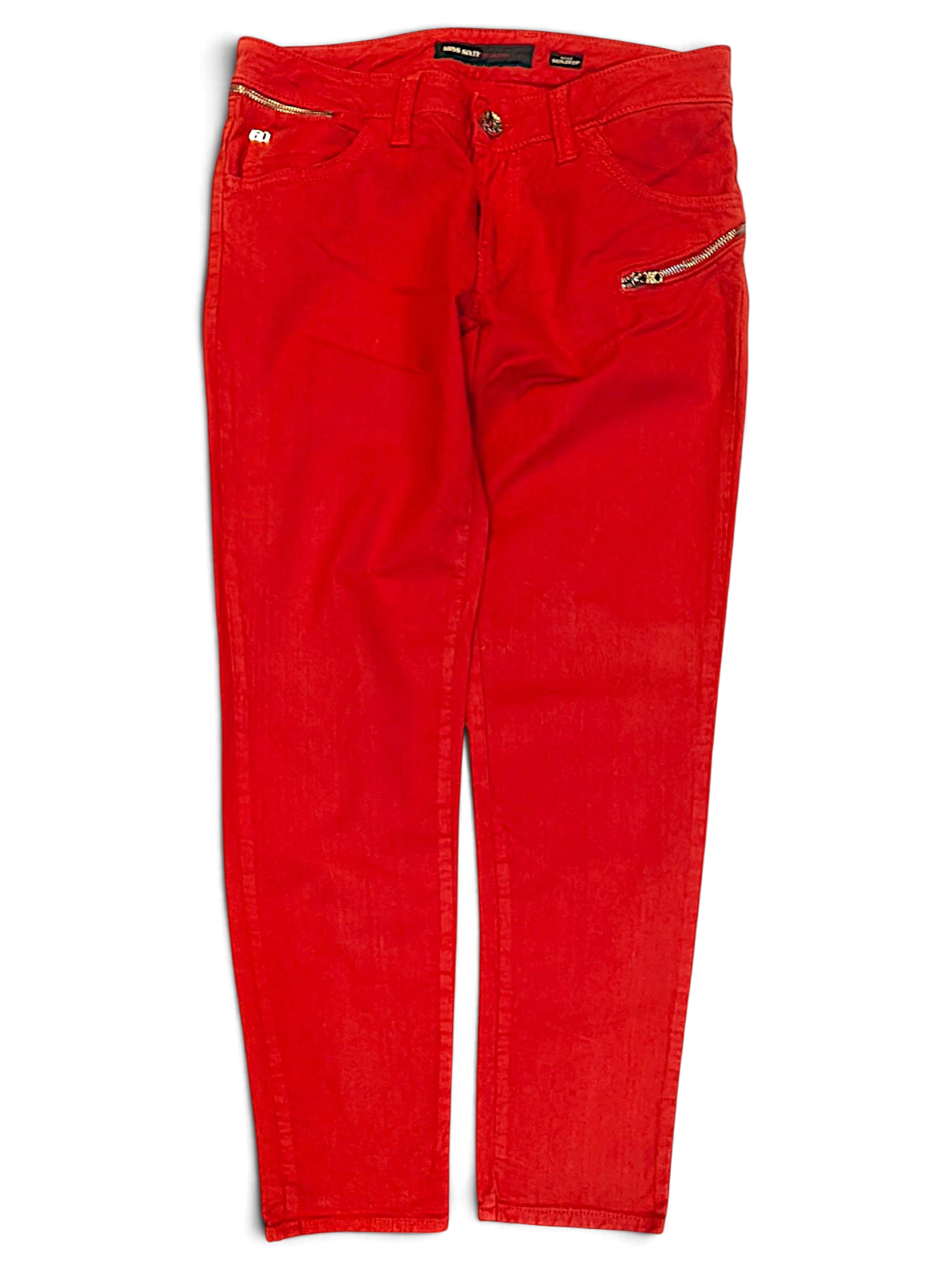 JAKE & IPI pre-owned Miss Sixty Skin Deep red denim jeans with front zipper pocket details.