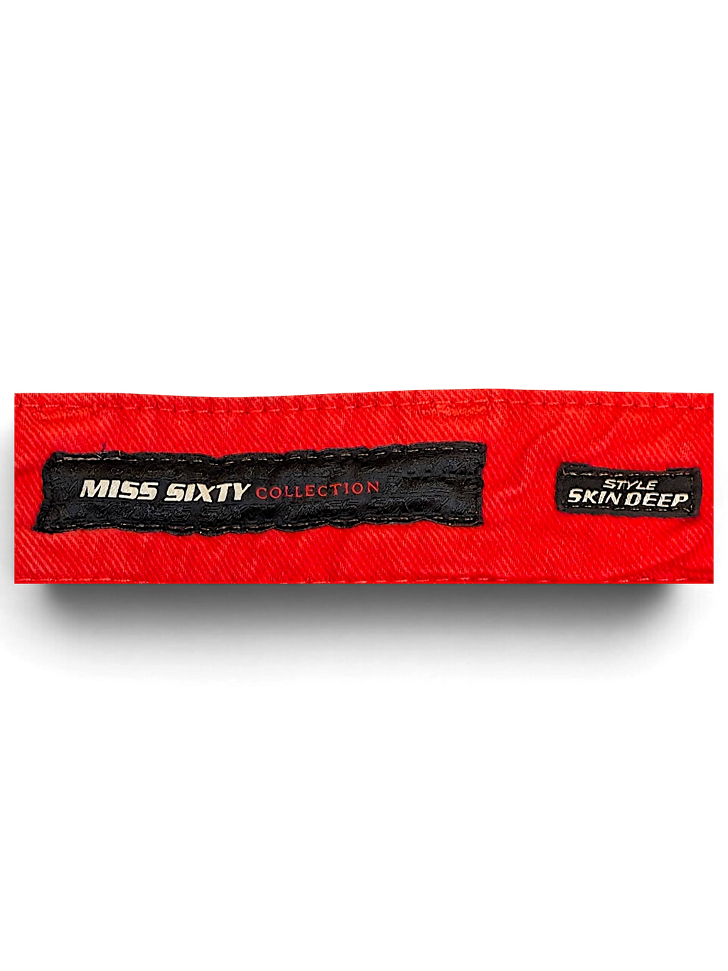 JAKE & IPI Miss Sixty Skin Deep red denim jeans waistband label detail