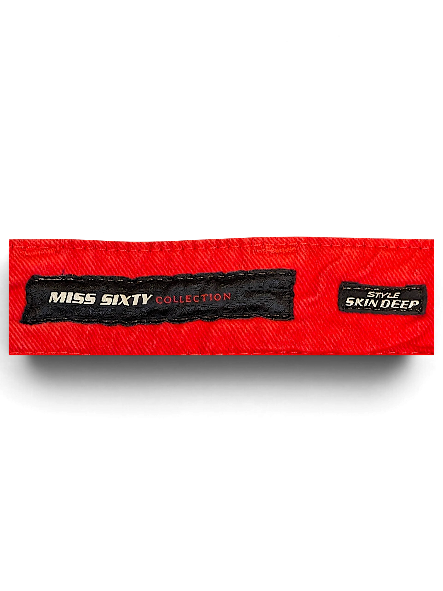 JAKE & IPI Miss Sixty Skin Deep red denim jeans waistband label detail