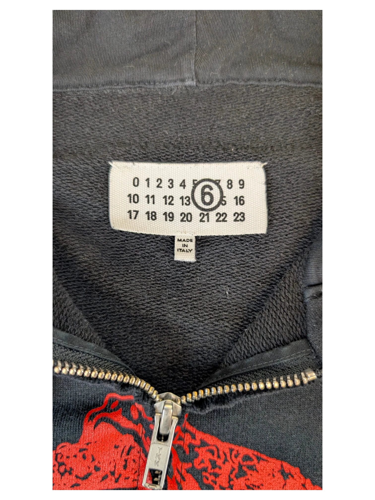 JAKE & IPI MM6 Lunar New Year black cotton hoodie with iconic numeric logo tag and metal zipper detail