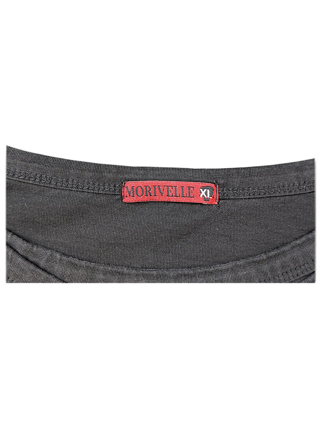 JAKE & IPI IBE Mori Velle long-sleeve shirt featuring a red interior neck label with size XL on dark grey fabric.