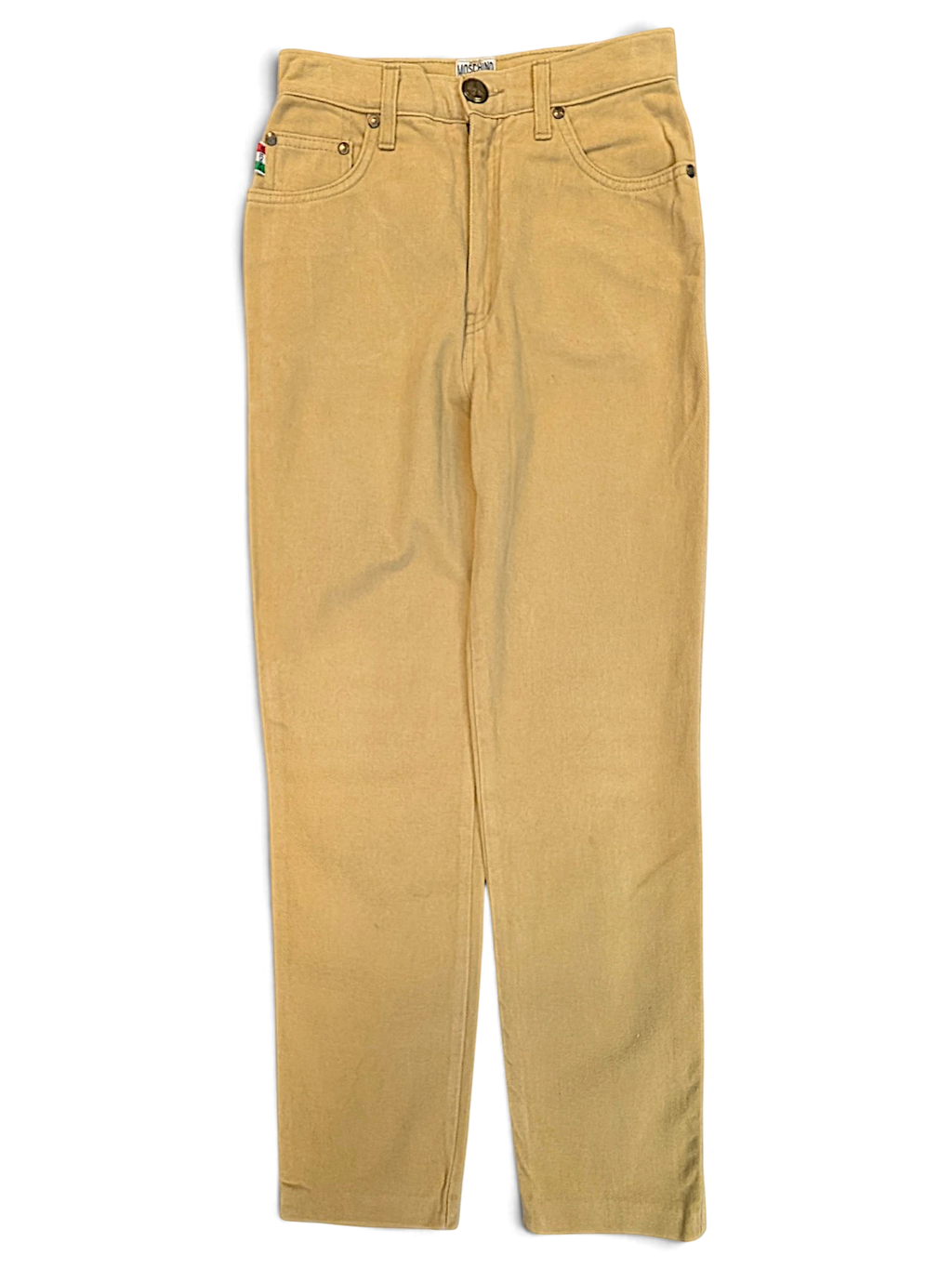 JAKE & IPI pre-owned Moschino Jeans beige straight-leg trousers with a classic button fly and minimal design.