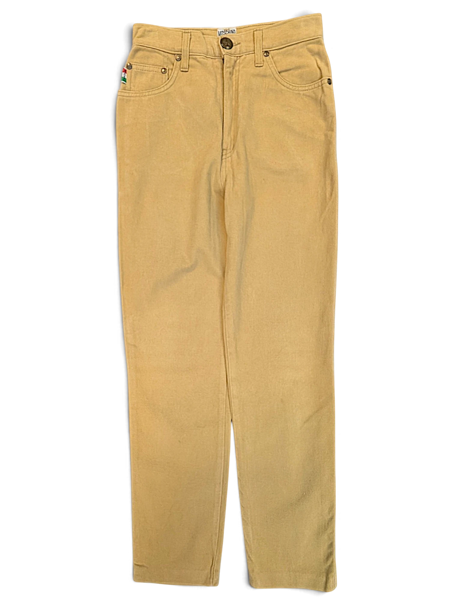 JAKE & IPI pre-owned Moschino Jeans beige straight-leg trousers with a classic button fly and minimal design.