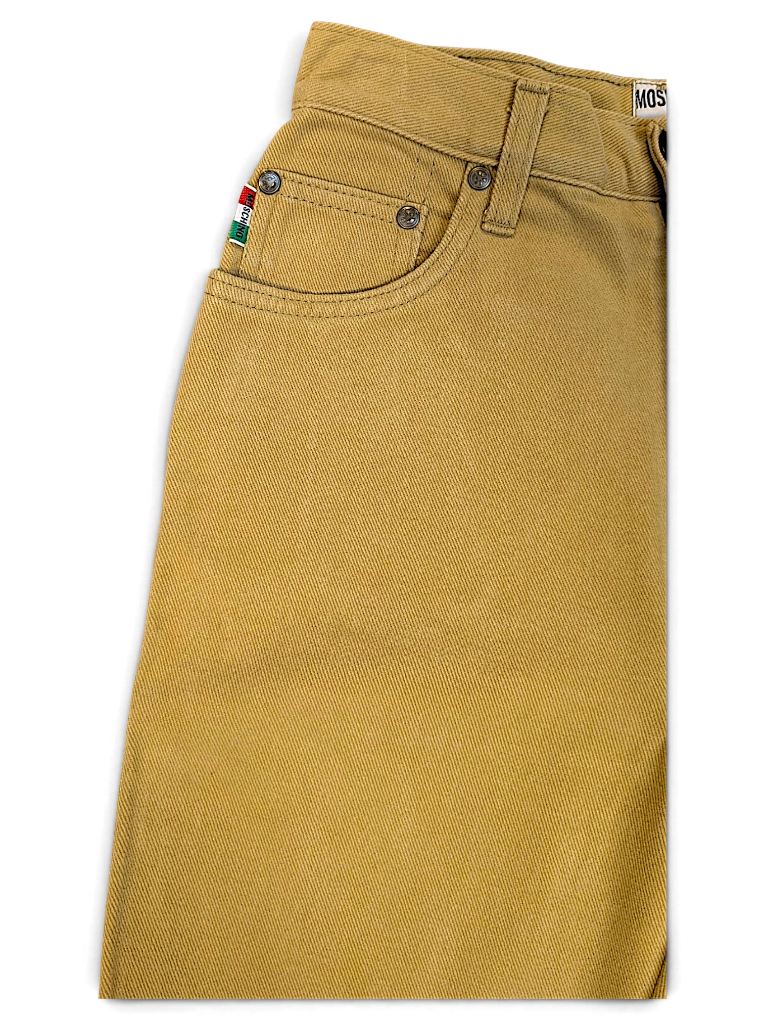 JAKE & IPI pre-owned Moschino Jeans beige straight-leg trousers with branded rivets and side tab detail