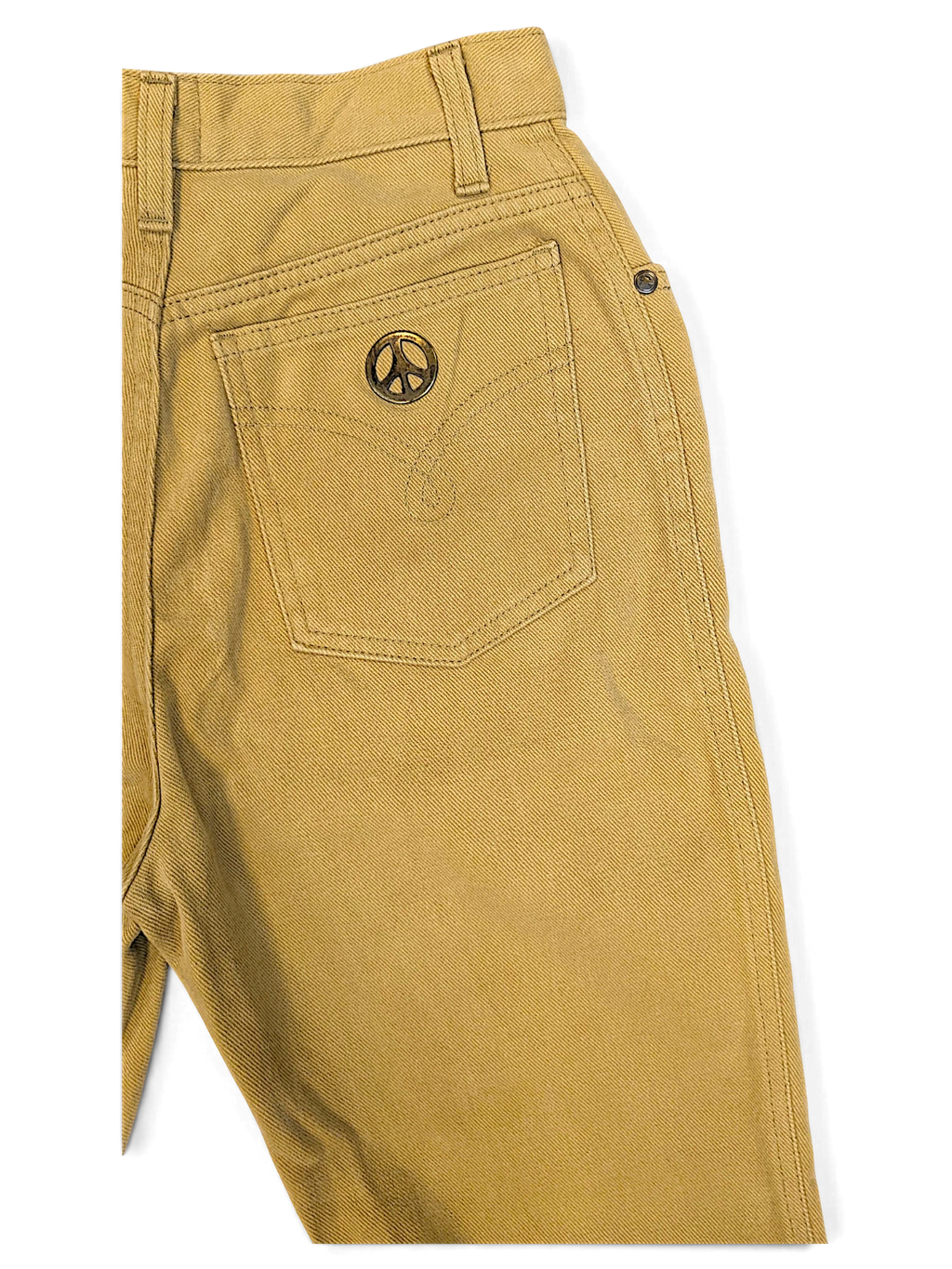 JAKE & IPI pre-owned Moschino Jeans beige trousers featuring a back pocket with a metallic peace sign logo detail