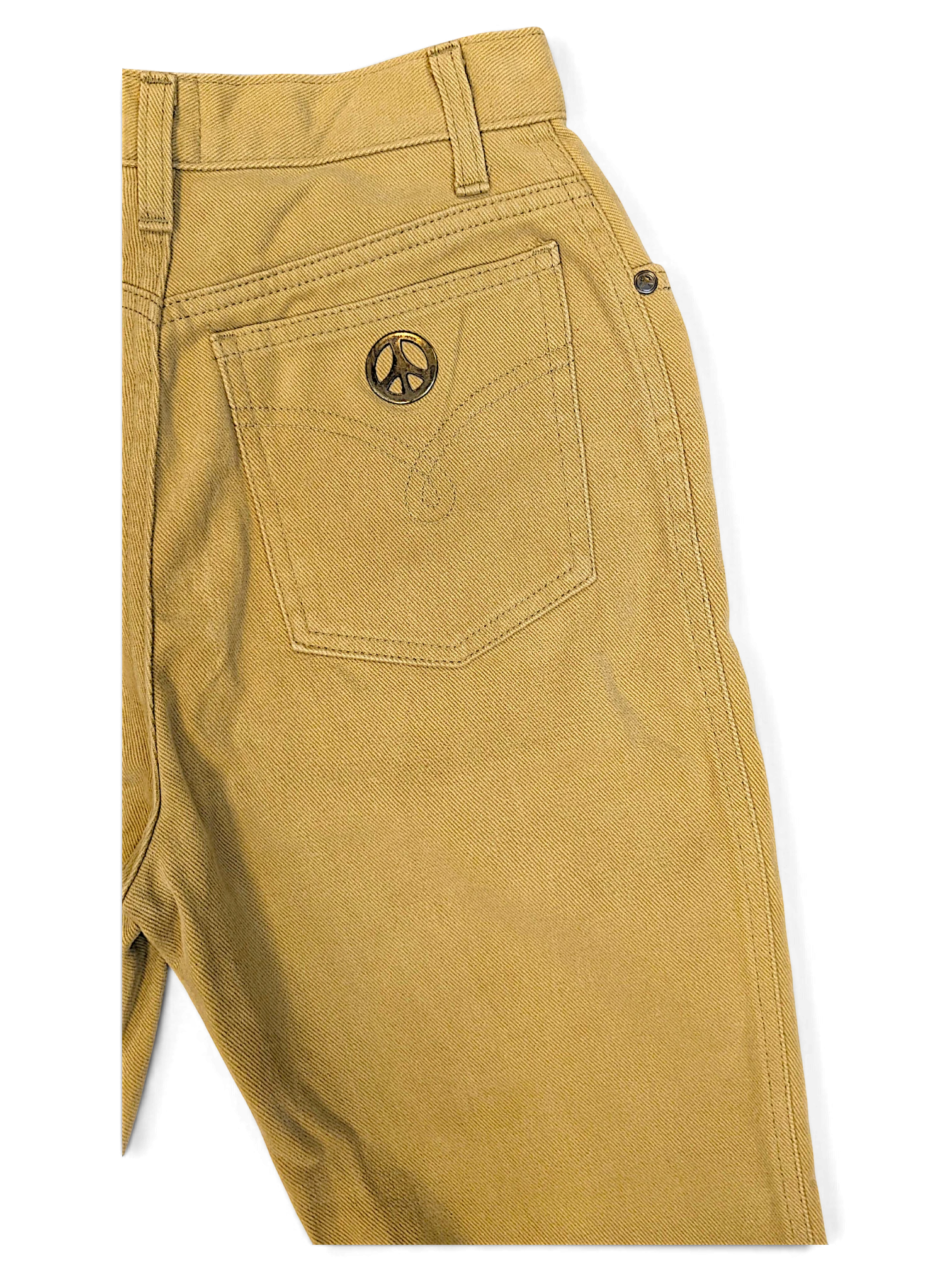 JAKE & IPI pre-owned Moschino Jeans beige trousers featuring a back pocket with a metallic peace sign logo detail