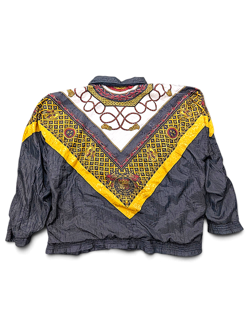 Lauren Brooke Black Baroque Chain Print Windbreaker – XL; back view (image 2 of 4).