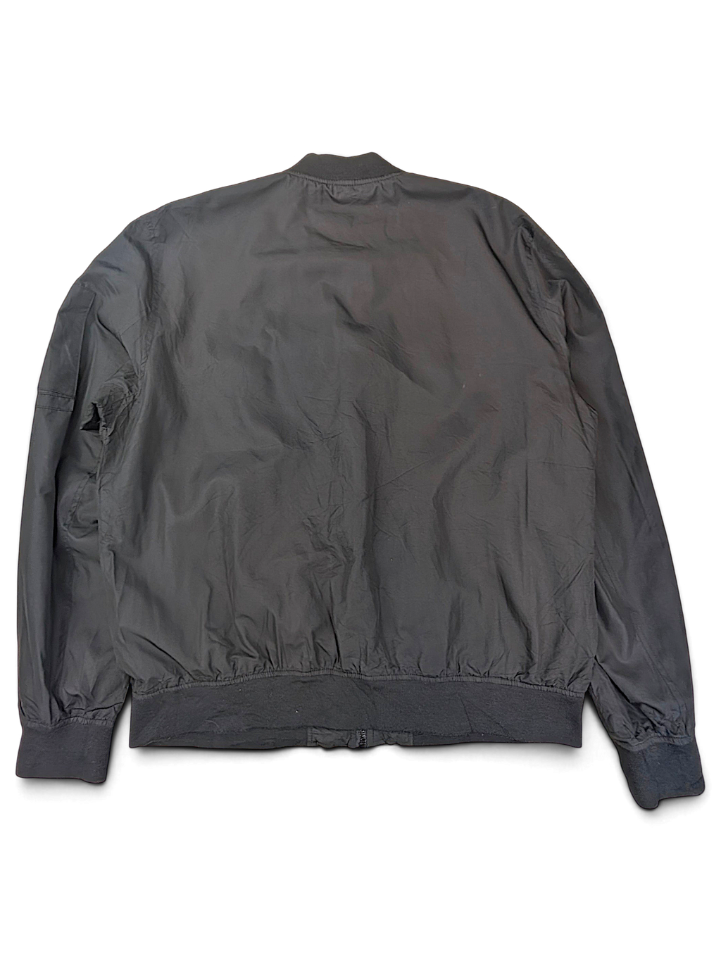 Bershka Black Zip Bomber Jacket; Plain back and ribbed hem.