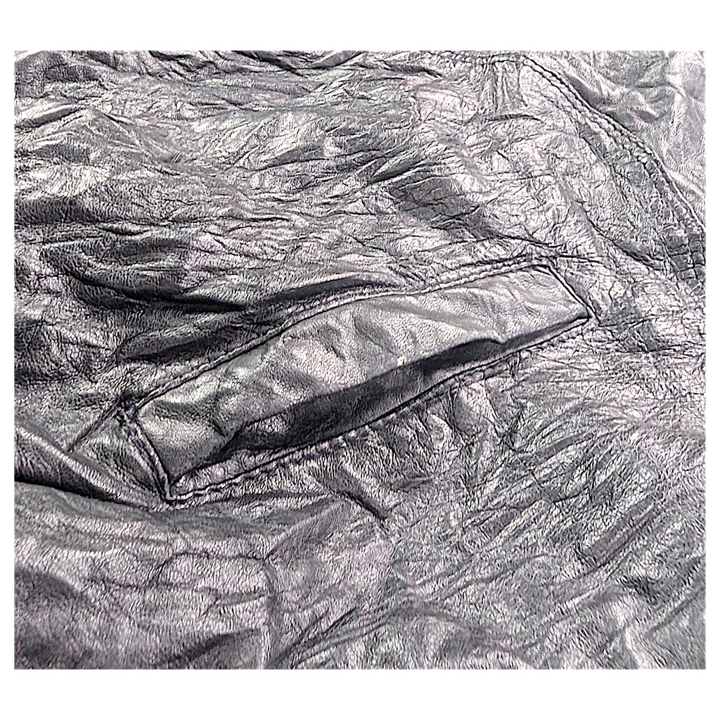 Unbranded Black Faux Leather Bomber Jacket with Paint Mark – Size Unmarked – detail view 5.