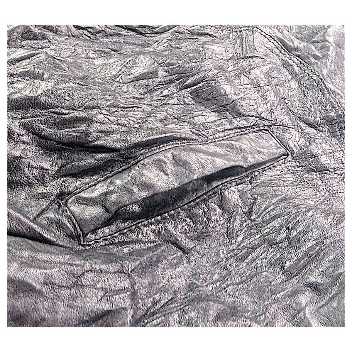Unbranded Black Faux Leather Bomber Jacket with Paint Mark – Size Unmarked – detail view 5.