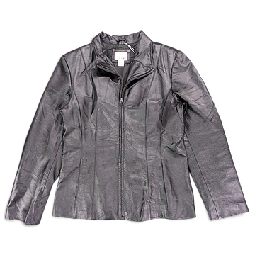 East 5th Black Genuine Leather Zip Jacket – M – front view.