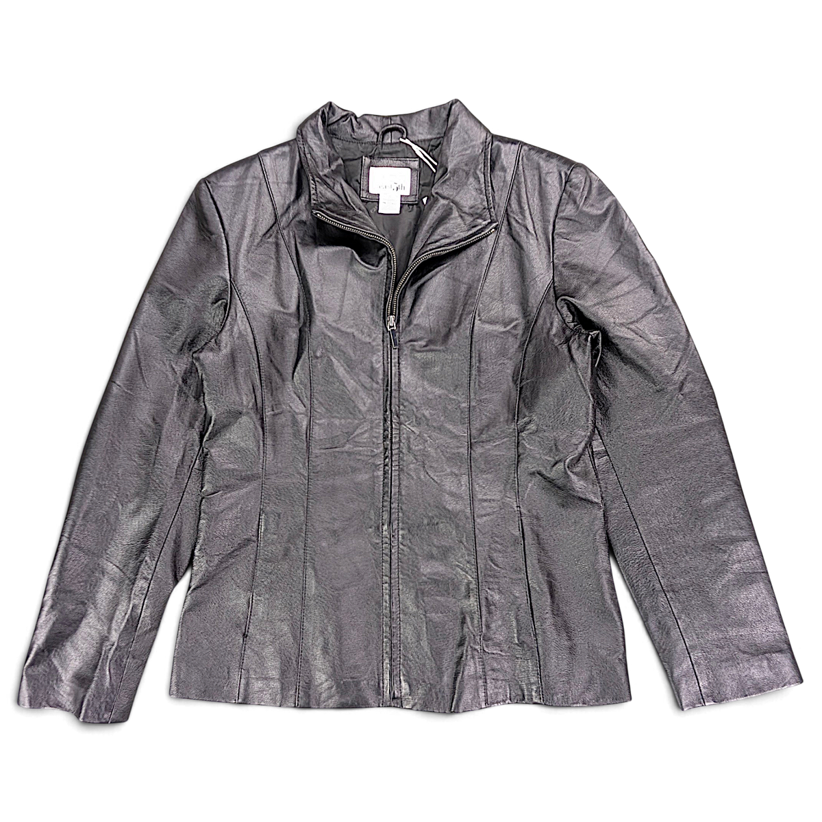 East 5th Black Genuine Leather Zip Jacket – M – front view.